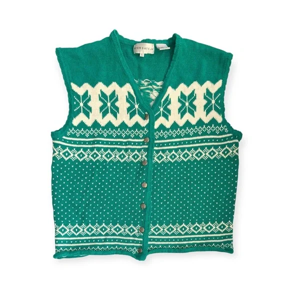 Vintage 1990s Scalloped Fair Isle Winter Sweater Vest - Picture 1 of 6
